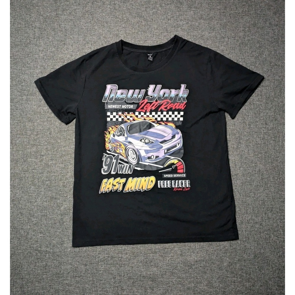 New York Left Road Newest Motor 91 Win Fast Mind T- Shirt Black Men's Size Small